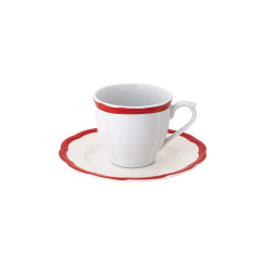 Espresso cup w/saucer scalloped coloured rim / Moq 6