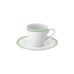 Espresso cup w/saucer scalloped coloured rim / Moq 6