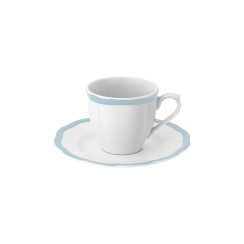 Espresso cup w/saucer scalloped coloured rim / Moq 6