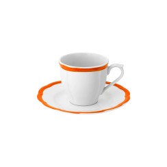 Espresso cup w/saucer scalloped coloured rim / Moq 6